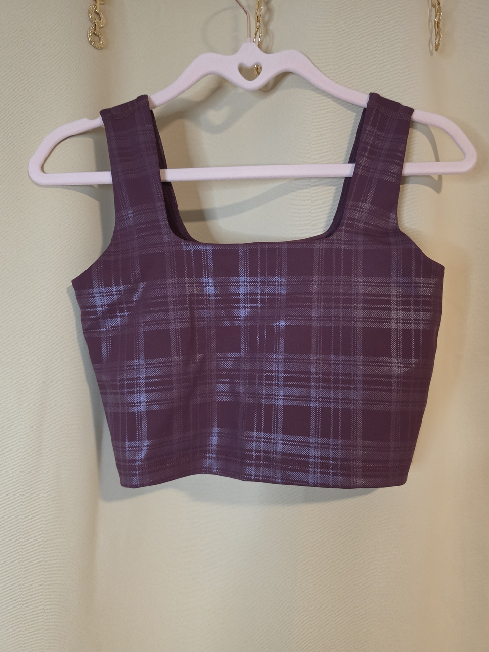 Beyond Yoga Plum Plaid Square Crop Top